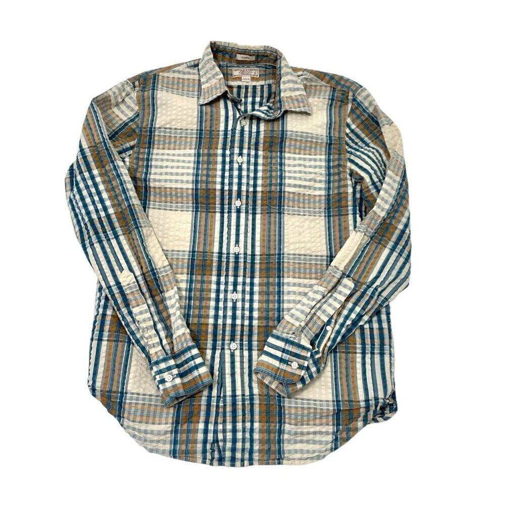 J Crew Wallace Barnes Classic Seersucker Plaid Long Sleeve Button Shirt sz Small